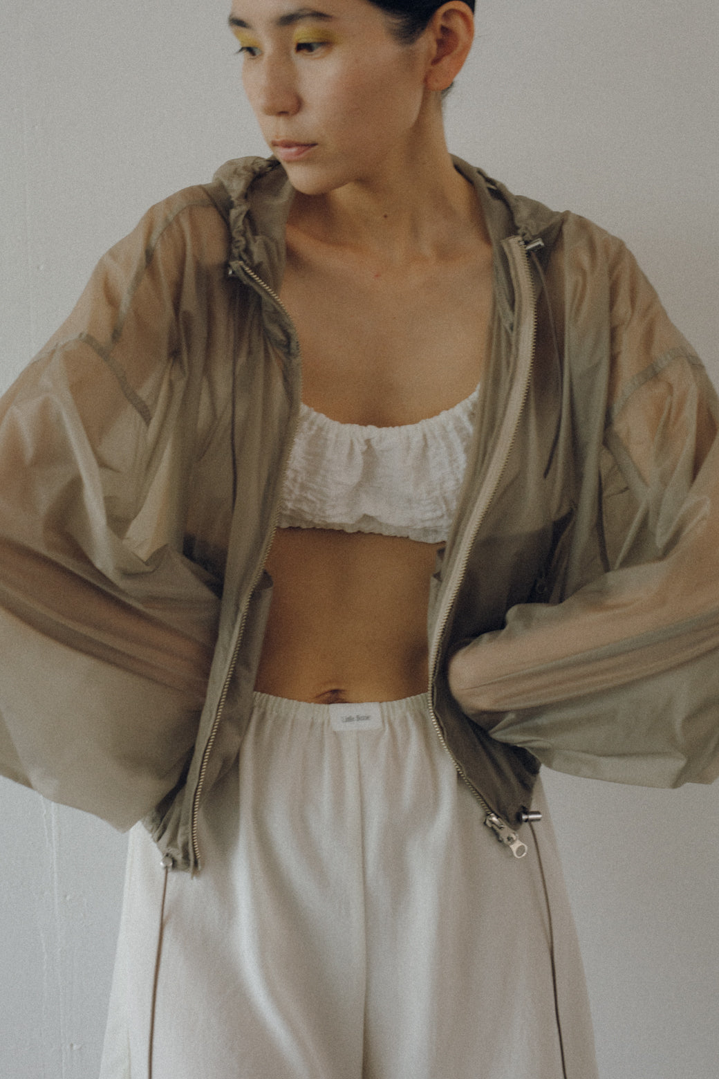 Organic Cotton Wrinkle Russell Drawstring Bra Top (ls52566T)