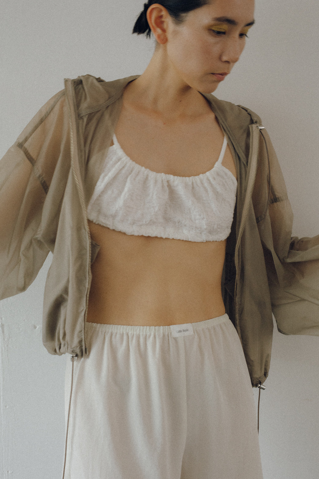 Organic Cotton Wrinkle Russell Drawstring Bra Top (ls52566T)