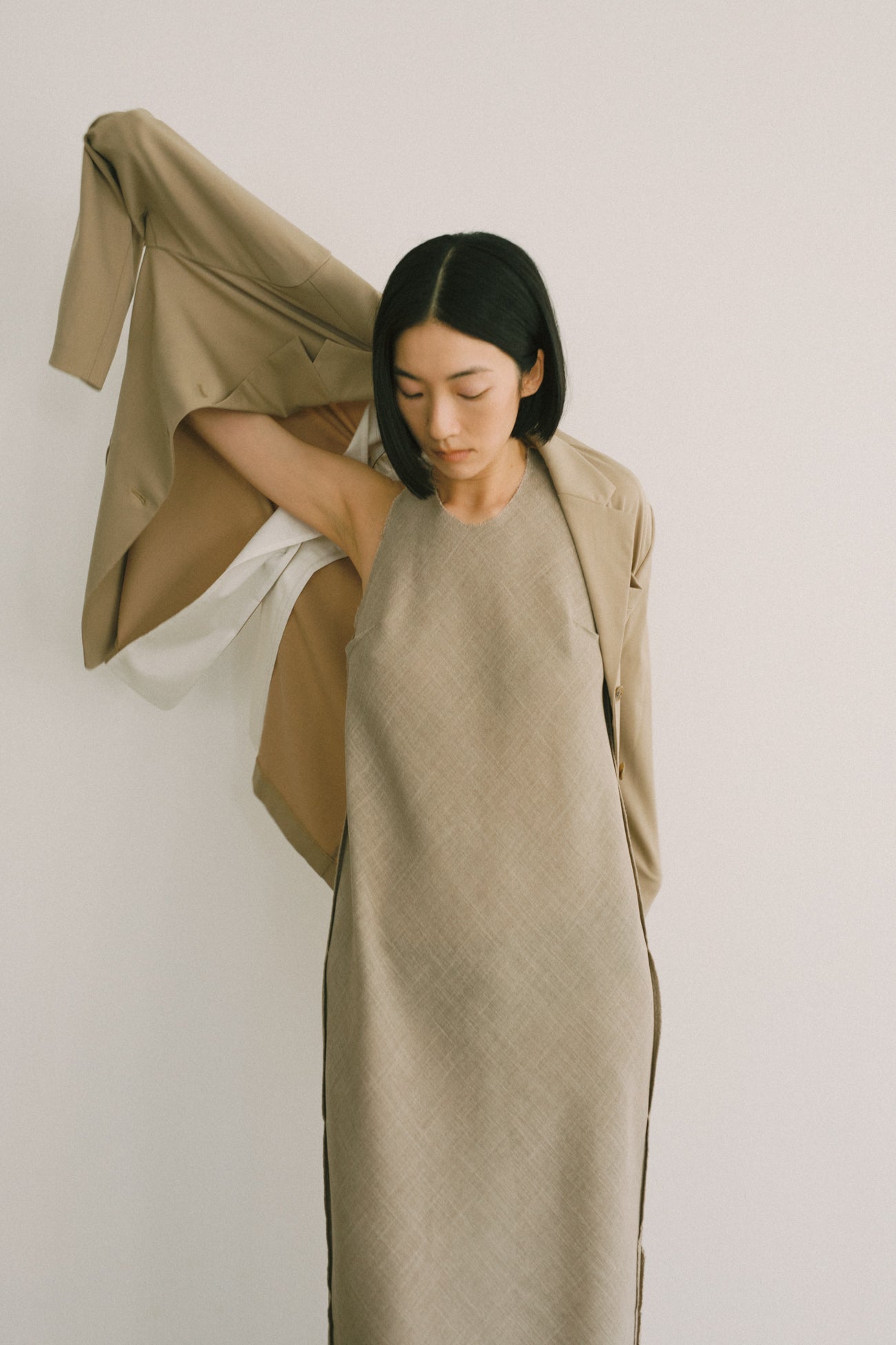 【展示会/後】Linen Like PL Unhemmed Dress (ls62592D) ¥37,400-