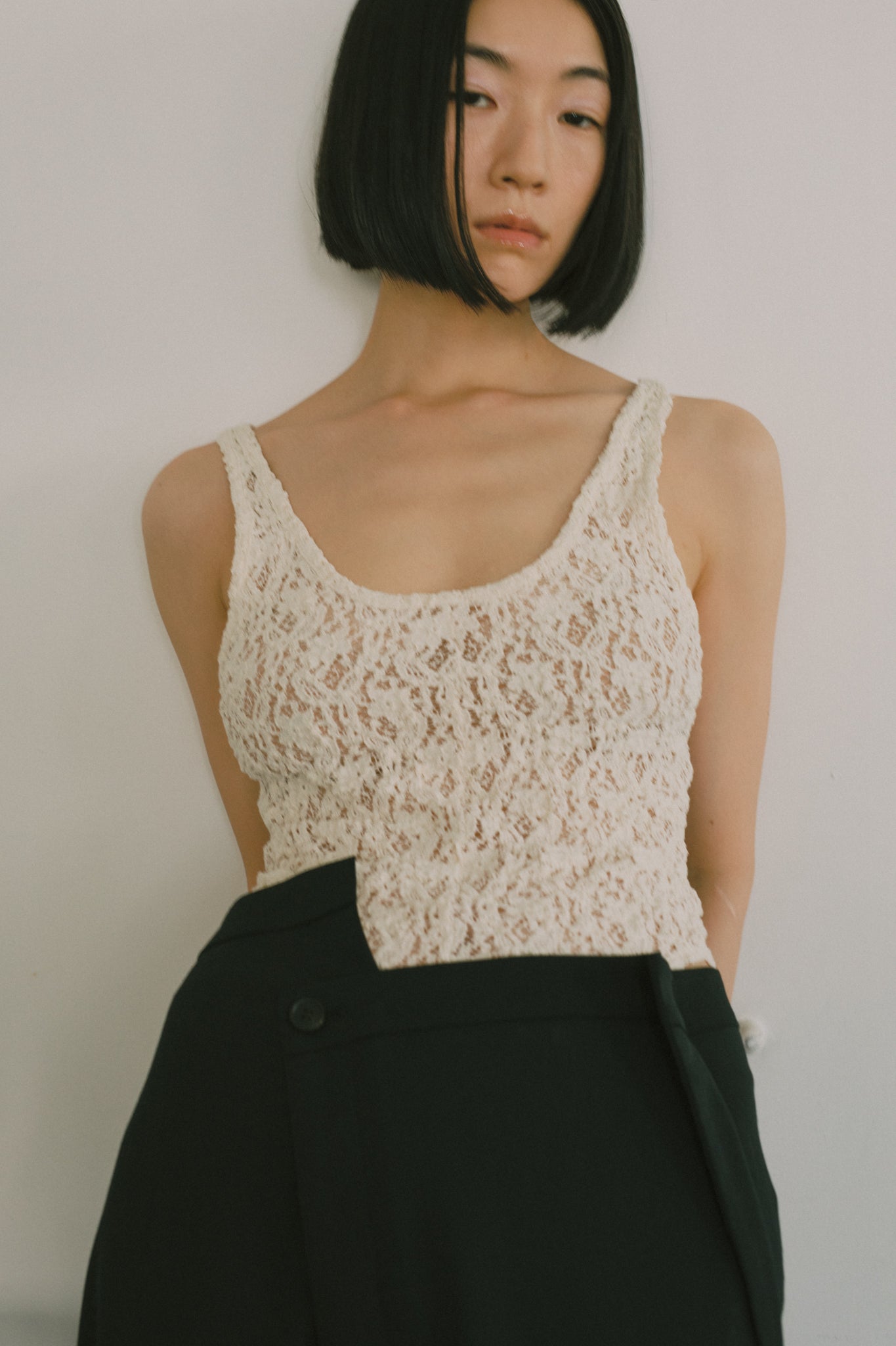 Wool Mix Gabardine Spiral Seam Skirt (ls72637S)