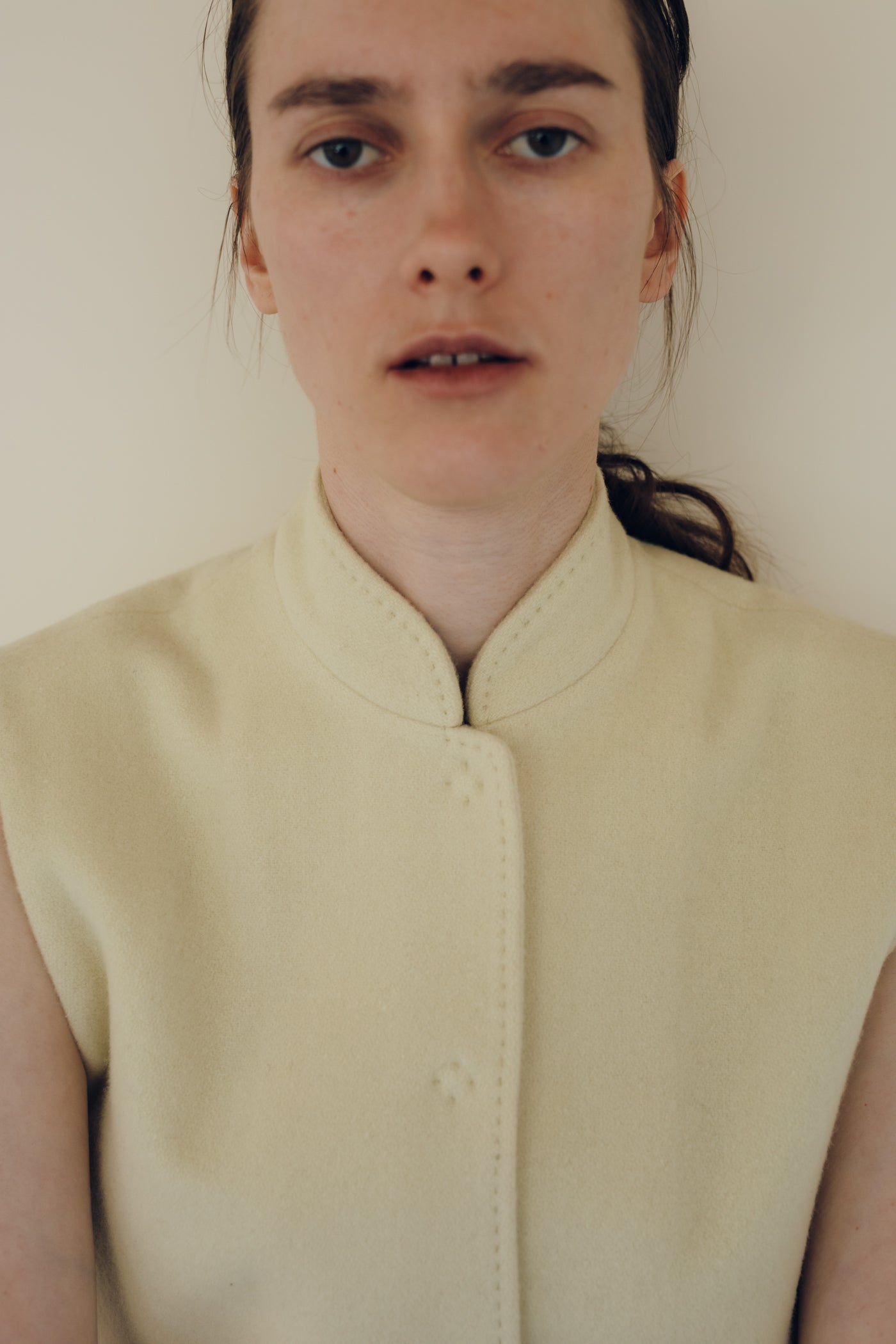 【展示会/後】Recycled Wool Nylon Stand Collar Short Vest (ls64602T) ¥33,000-