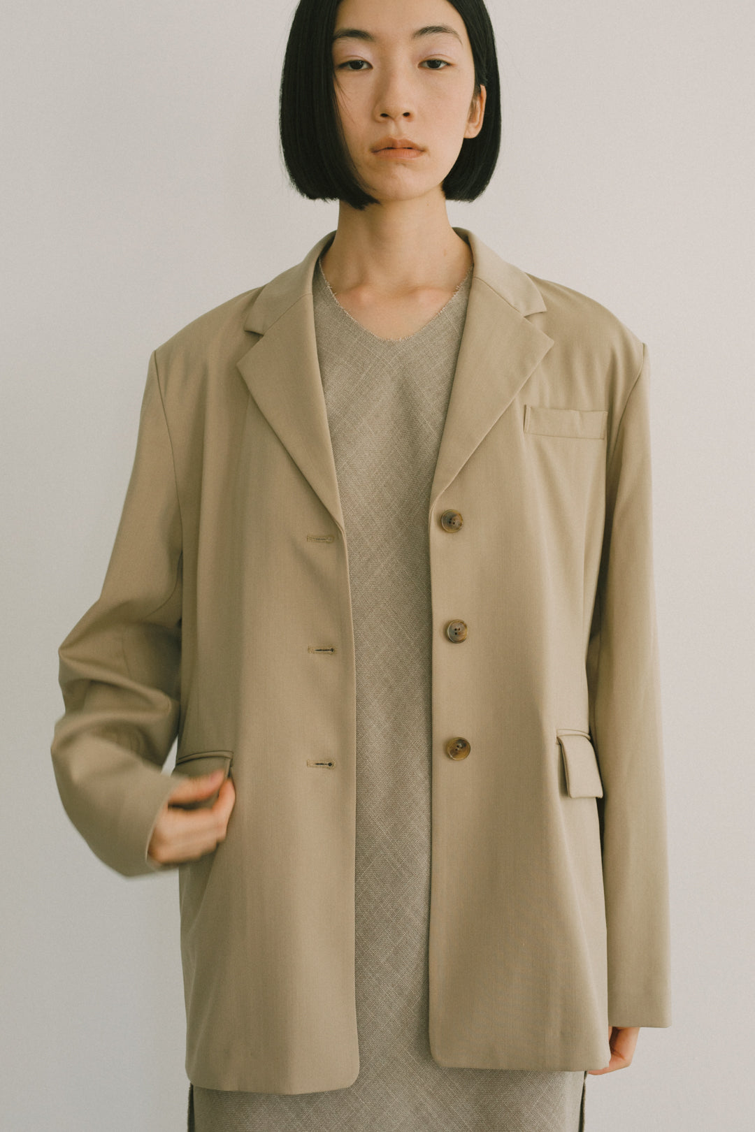 Wool Mix Gabardine Back  Open Jacket (ls72636J)