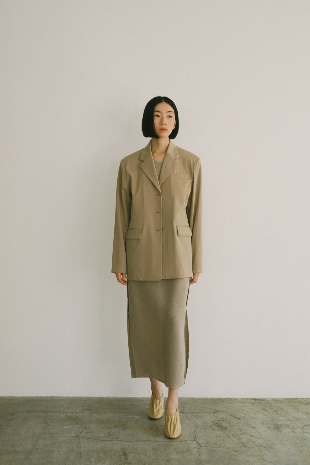 Wool Mix Gabardine Back  Open Jacket (ls72636J)