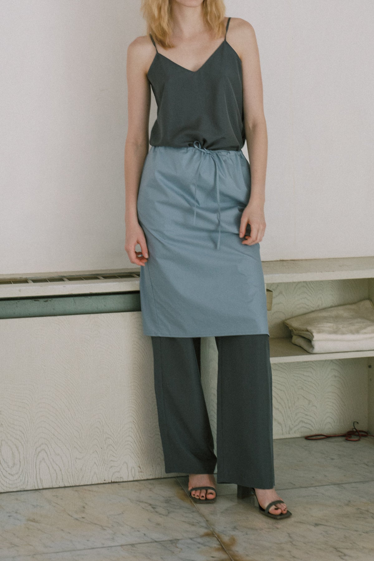 C/P Typewriter Midi Drawstring Skirt (ls72651S)