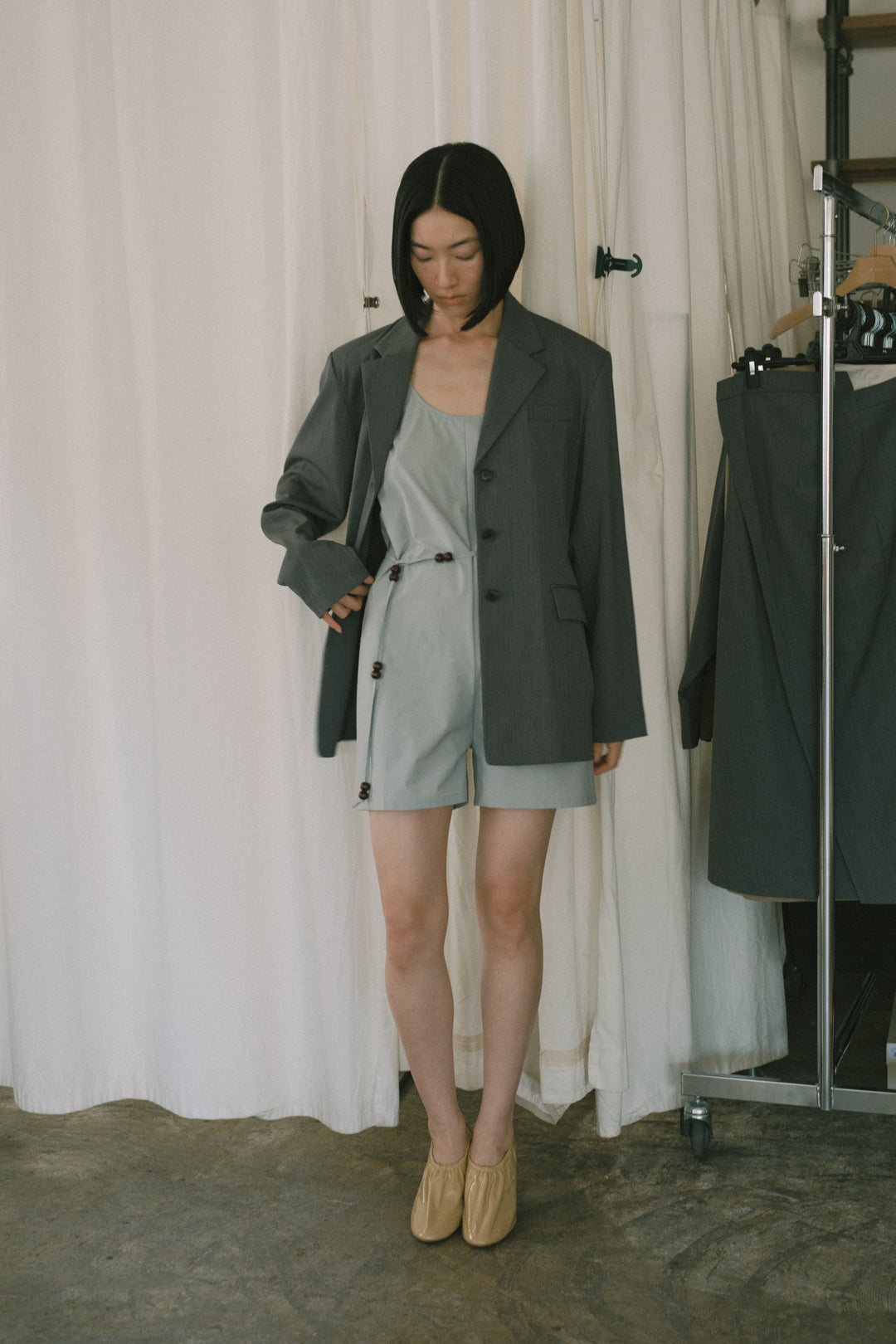 Wool Mix Gabardine Back  Open Jacket (ls72636J)