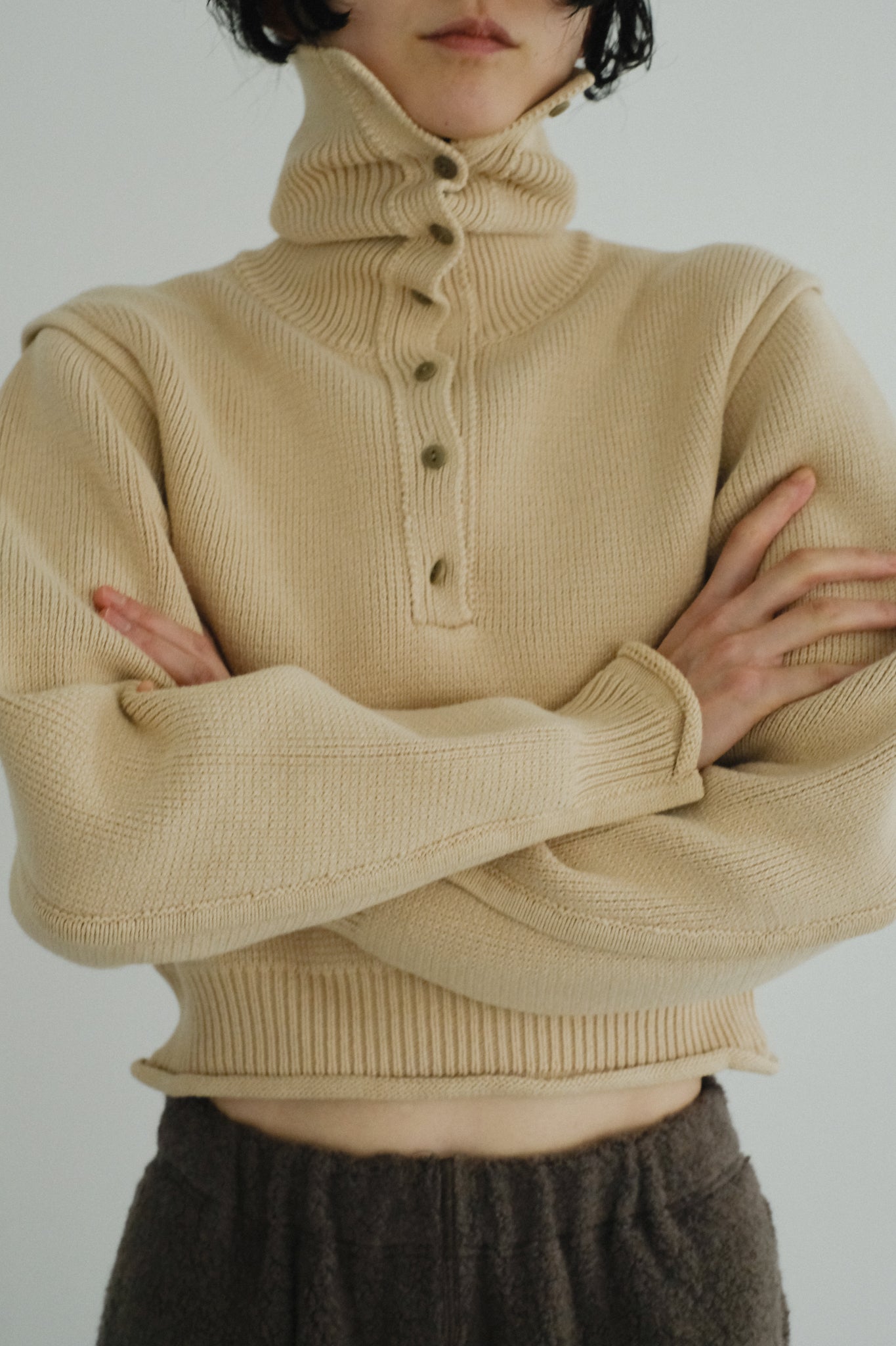 Turtleneck Acid Wash Milan Rib Sweater (ls44458K)