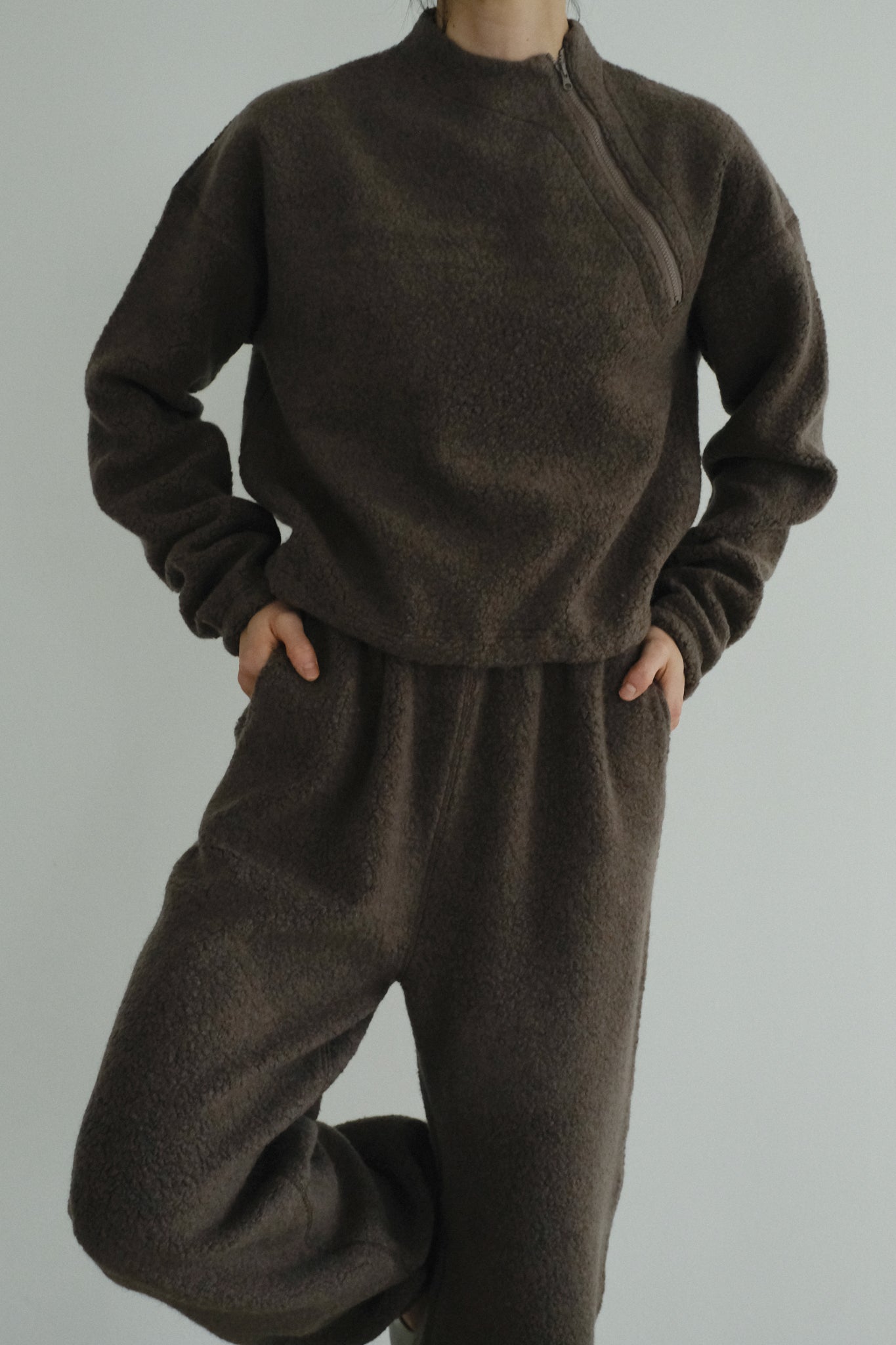 Wool Angola Pile Harf Zip Over PO (ls44475T)