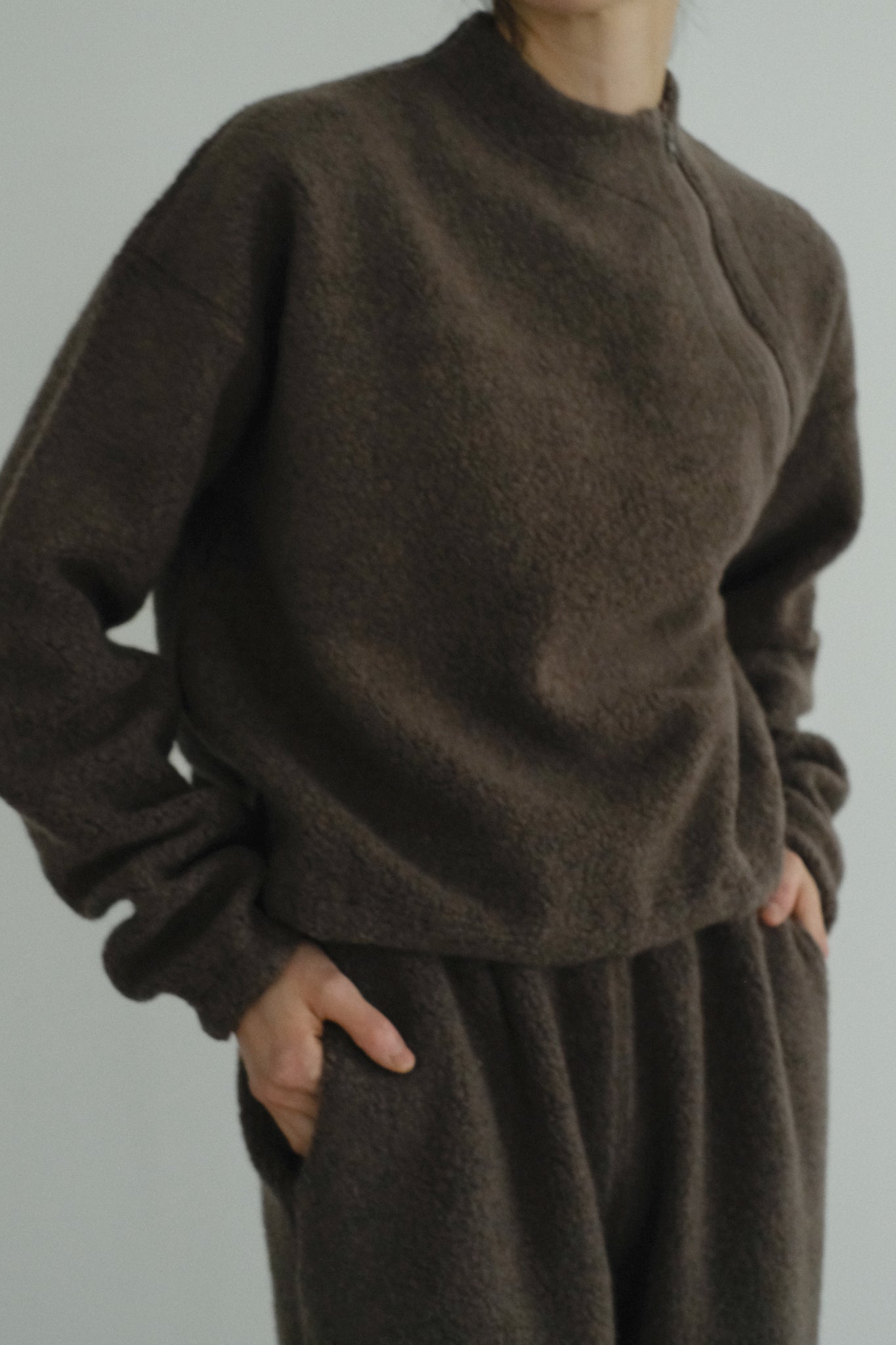 Wool Angola Pile Harf Zip Over PO (ls44475T)
