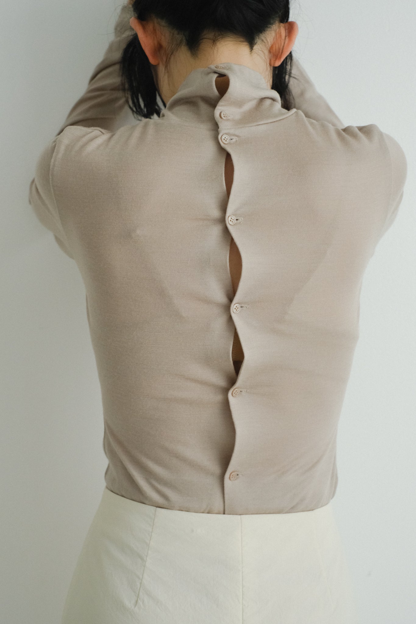 Wool Back Button High Neck Tops (ls44484T)