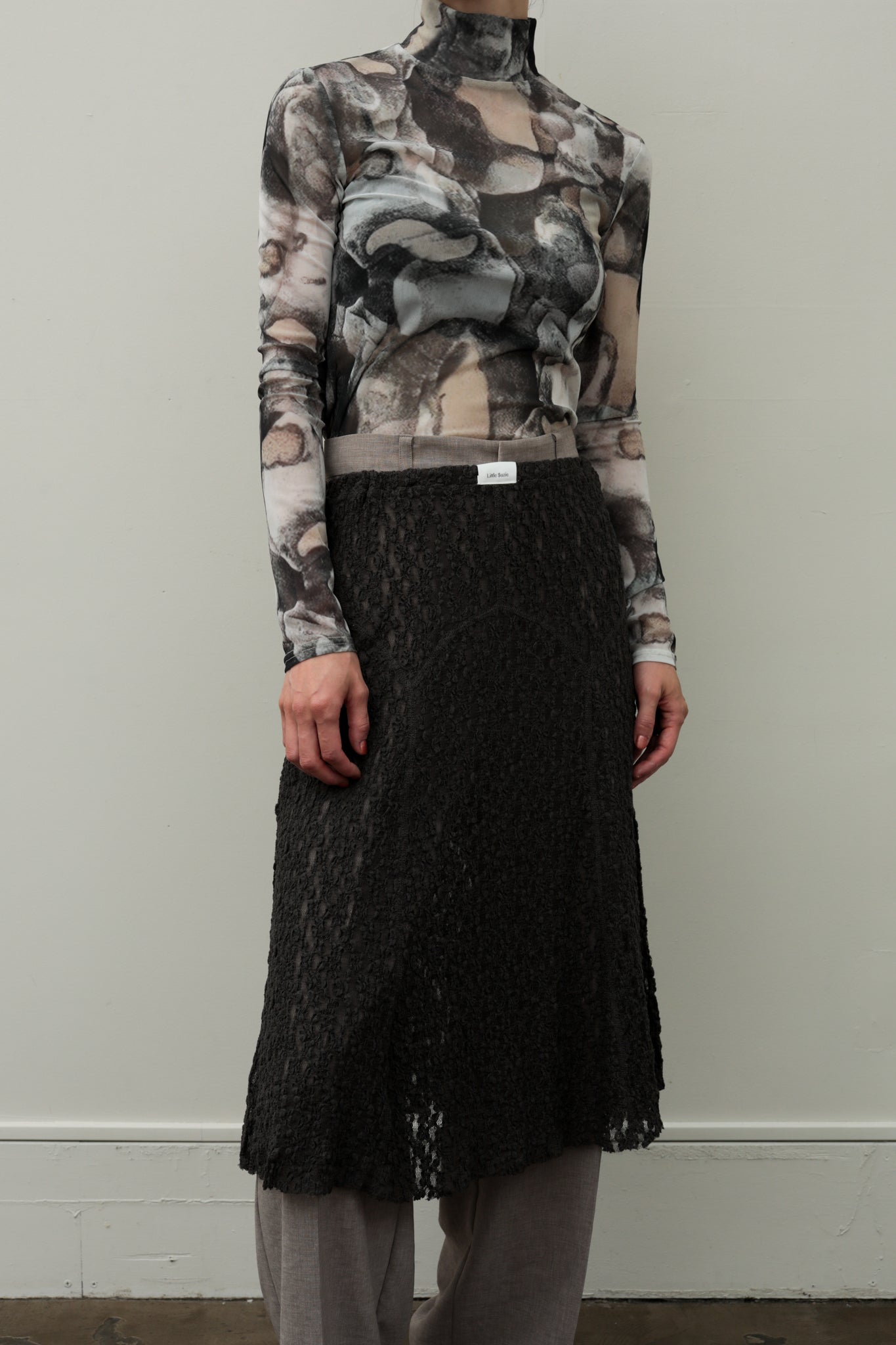 Stone Print Tulle High Neck Tops (ls44481T)