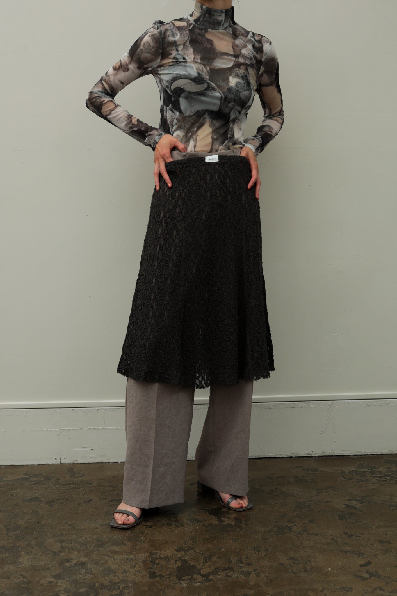 Stone Print Tulle High Neck Tops (ls44481T)