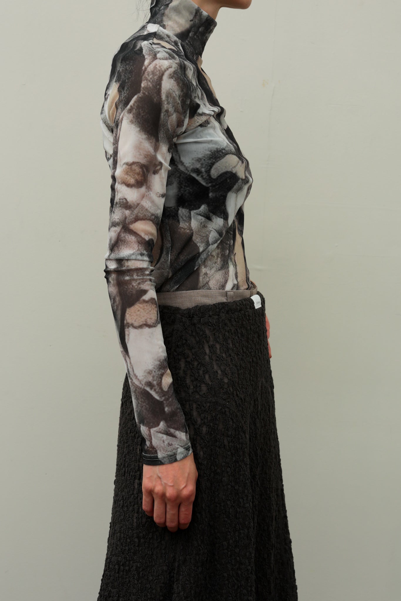 Stone Print Tulle High Neck Tops (ls44481T)