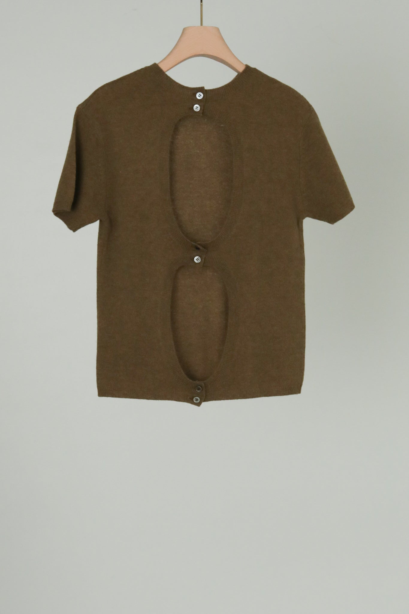 Extra Fine Merino Wool Back Open Short Sleeves Knit (ls44479K)