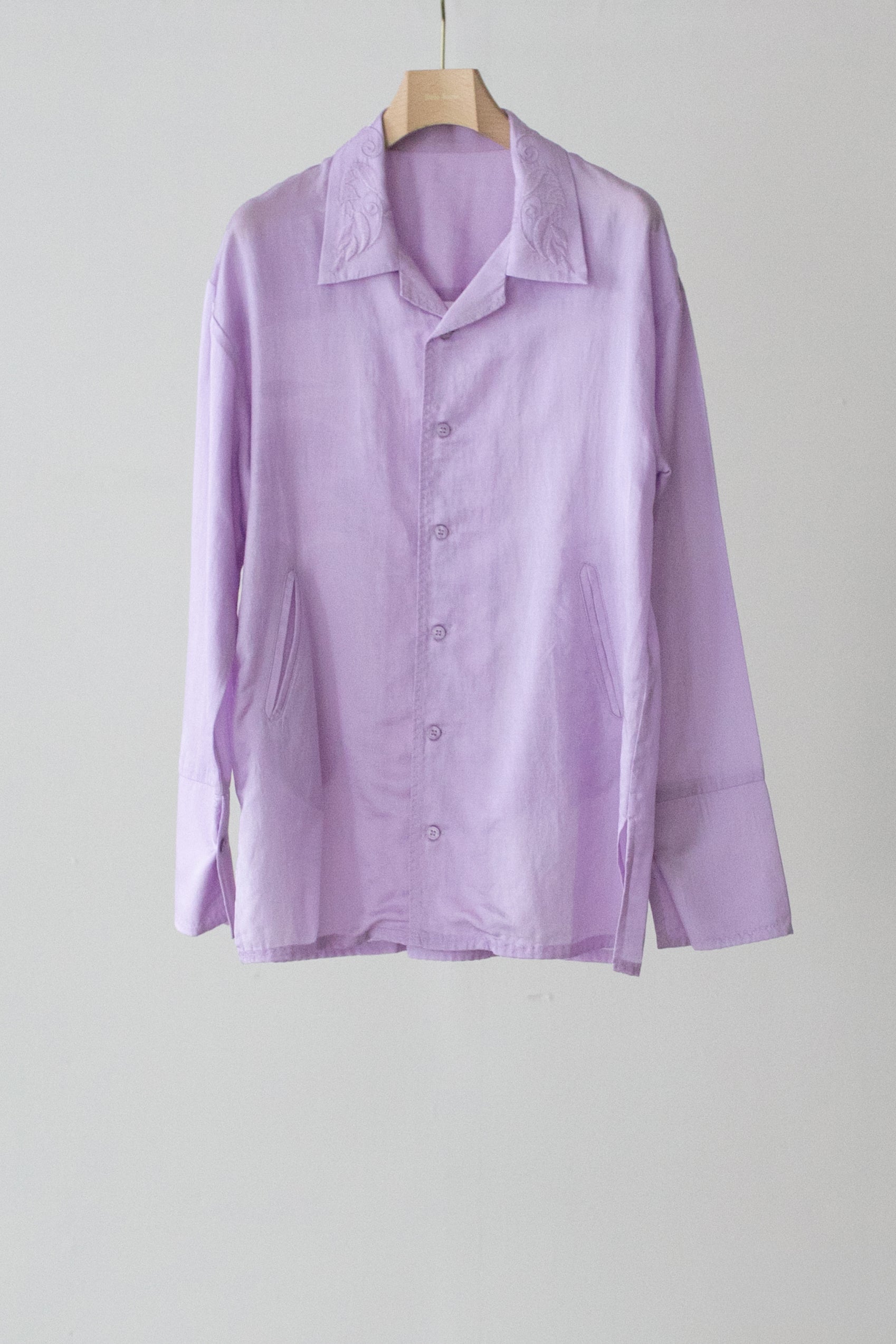 Cotton Silk Satin Embroidery Shirt (ls32344T)