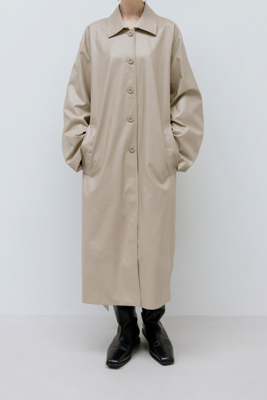 【Studio Doe】Faux Leather Lightweight Trench Coat(DN-259OTC10)