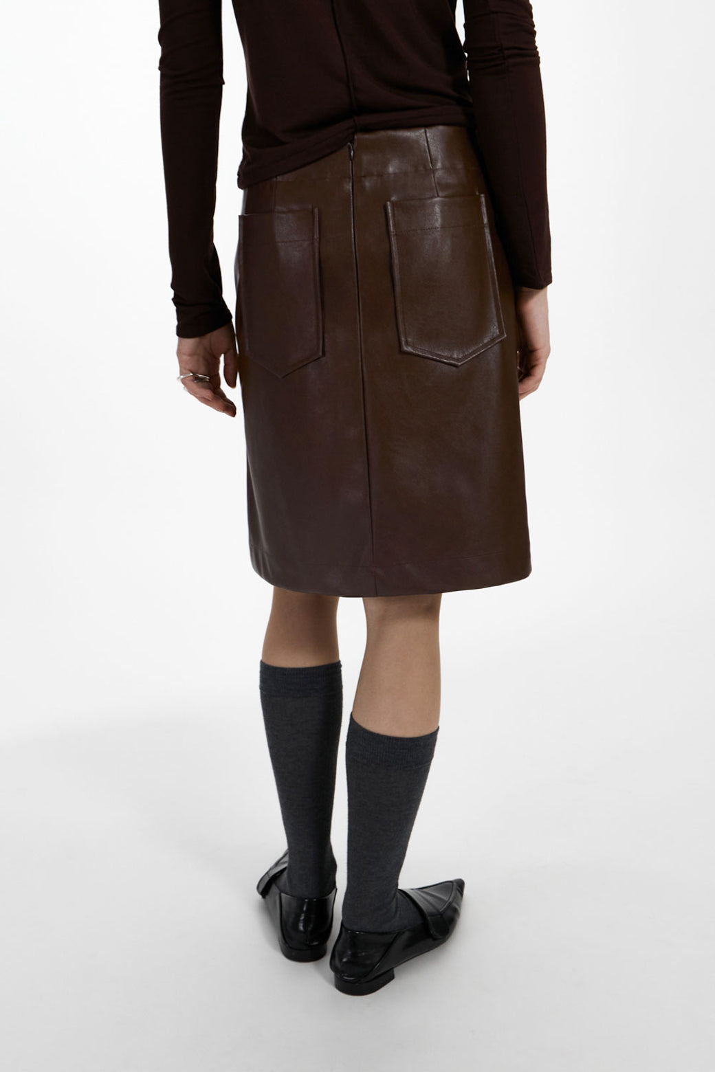 【Studio Doe】Faux Leather Midi Skirt(DN-25QOLK05)