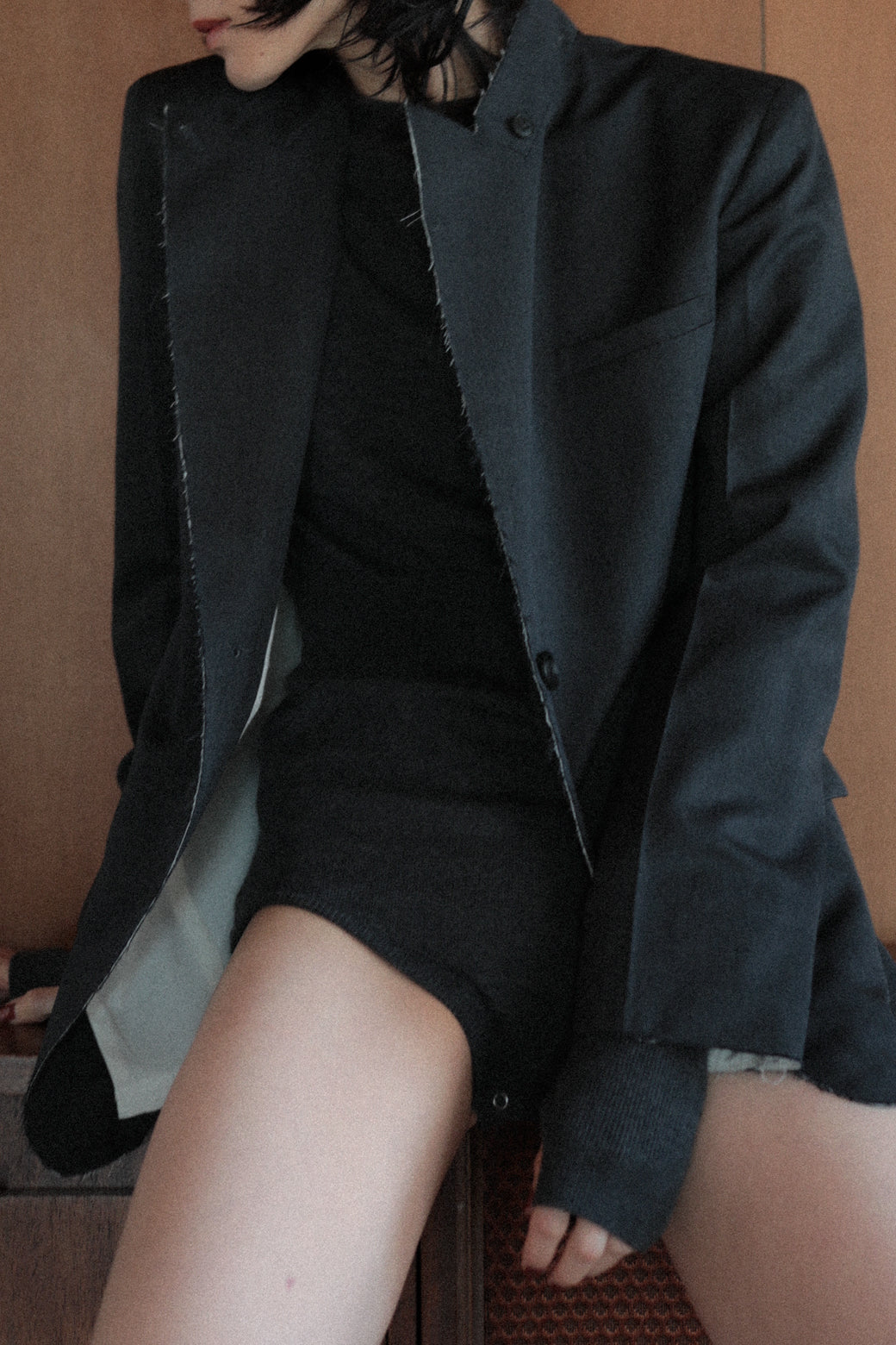 Wool Twill Unhemmed Tailored Jacket（ls34385J）